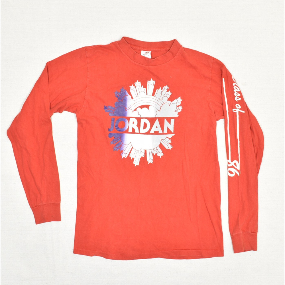 Vintage Banfam Men T Shirt Cotton Red Size M USA Jordan Class of 86 Single Stich